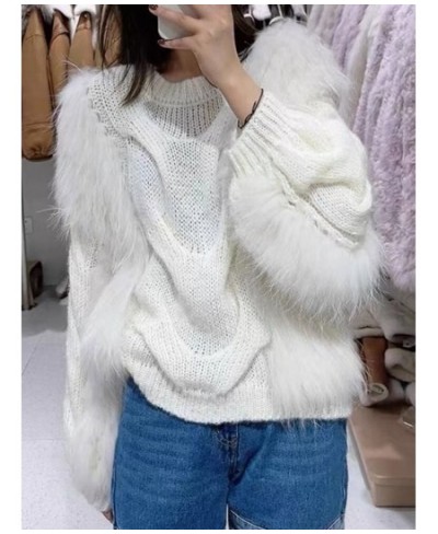 High Quality Loose Pullovers Rabbit Fur Patchwork Knitting Thick Warm Turtleneck Sweater Ladies 2023 Spring New 3WQ1583 $68.2...