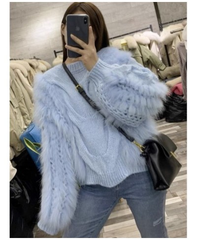 High Quality Loose Pullovers Rabbit Fur Patchwork Knitting Thick Warm Turtleneck Sweater Ladies 2023 Spring New 3WQ1583 $68.2...