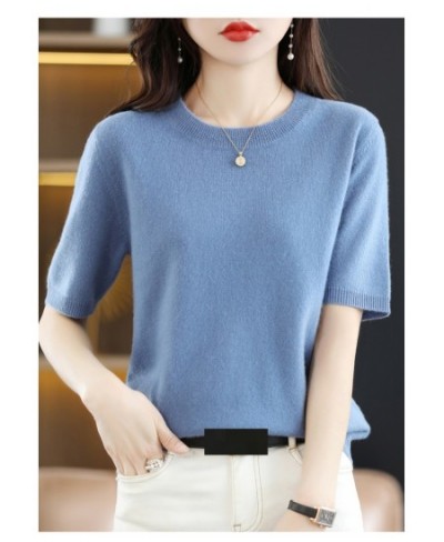 2022 Summer Autumn Women O-Neck Cashmere Wool Knitted Pullovers Short Sleeve Loose Jumper Knitwear Sweaters Solid Casual Tops...