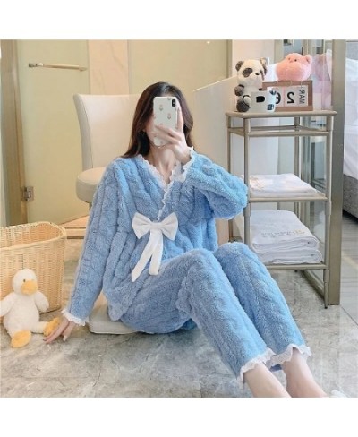 Winter New Warm Flannel Women's Pajamas Set Long-sleeved Trousers Cute Soft Home Wear Sleepwear Pyjamas Clothes for Women $45...