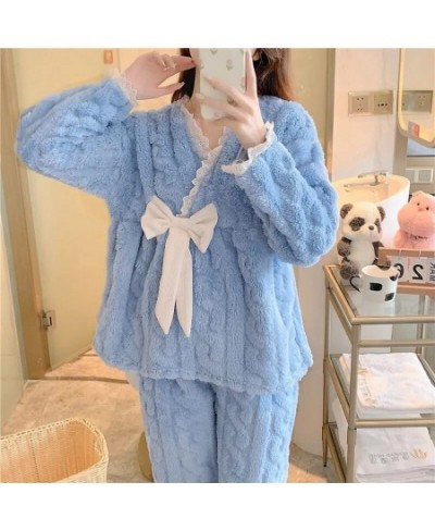 Winter New Warm Flannel Women's Pajamas Set Long-sleeved Trousers Cute Soft Home Wear Sleepwear Pyjamas Clothes for Women $45...