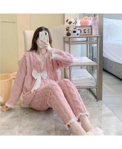 Winter New Warm Flannel Women's Pajamas Set Long-sleeved Trousers Cute Soft Home Wear Sleepwear Pyjamas Clothes for Women $45...