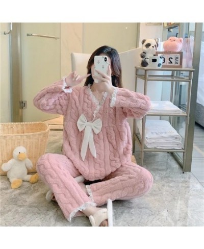 Winter New Warm Flannel Women's Pajamas Set Long-sleeved Trousers Cute Soft Home Wear Sleepwear Pyjamas Clothes for Women $45...