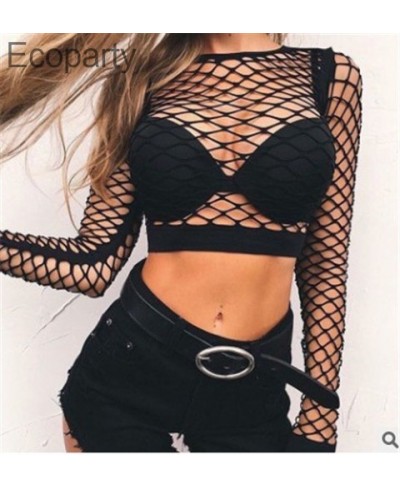 Women's Slim High Waist Hollow Perspective Fishnet Vavel T-shirt Ladies Mesh Short Tops Large Size Disco Club Clothes For $25...