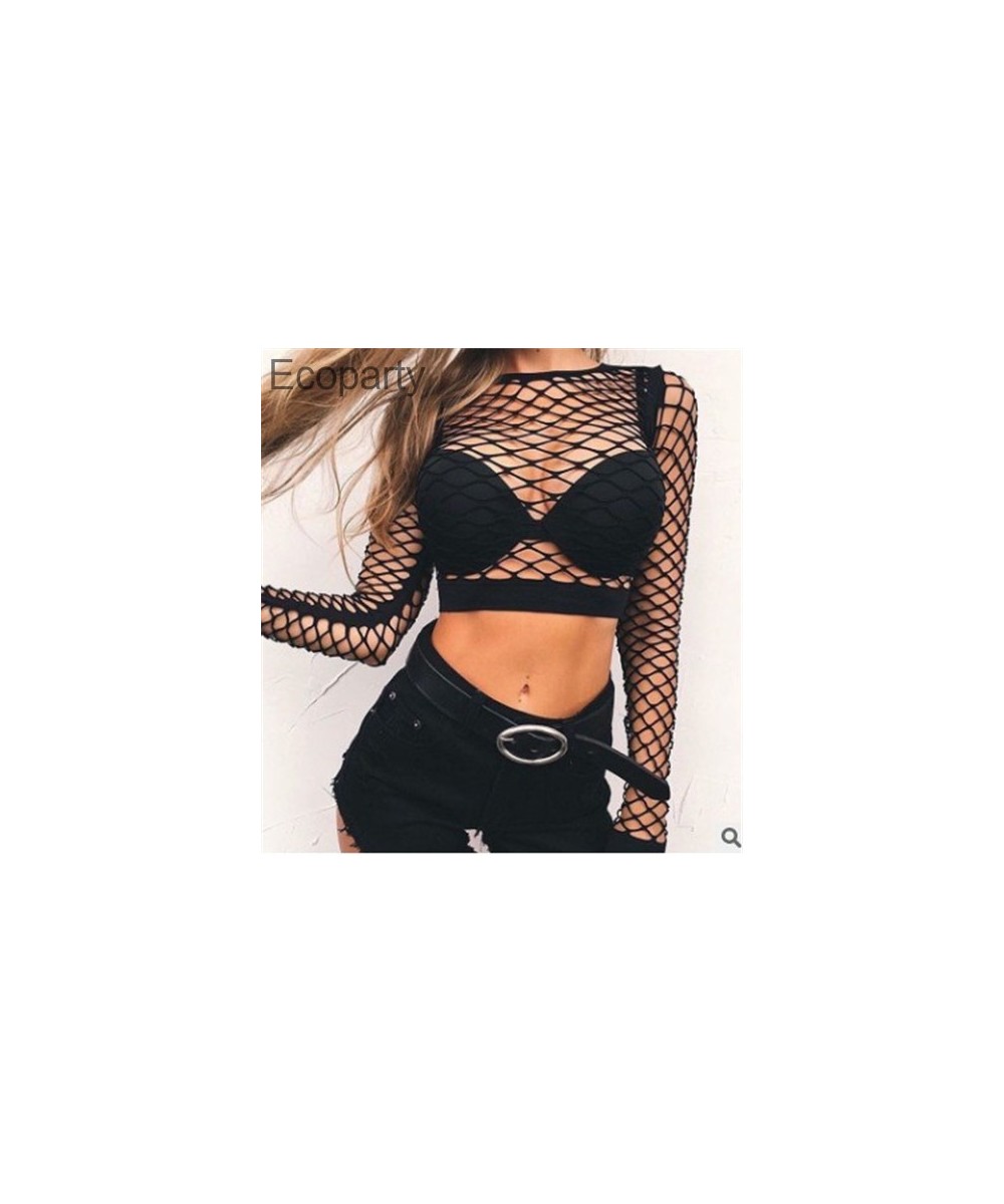 Women's Slim High Waist Hollow Perspective Fishnet Vavel T-shirt Ladies Mesh Short Tops Large Size Disco Club Clothes For $25...