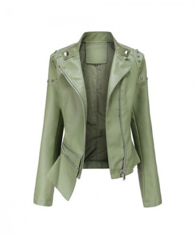 Women Leather Jacket 2022 Slim Irregular Hem Rivet Women Moto Biker Zipper Jacket Autumn Spring Coat Black Green Red Beige Ne...