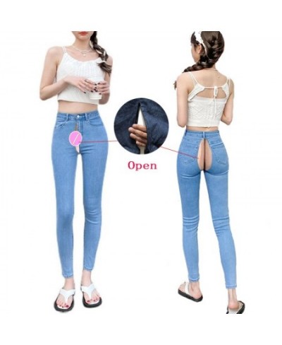 Open-Crotch Pants Sexy Skinny Hip Jeans Women's Hip Lifting with Double-Headed Invisible Zipper for Dating Must-Have Women $6...