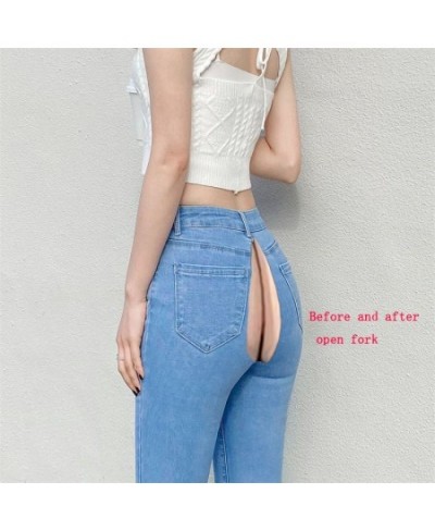 Open-Crotch Pants Sexy Skinny Hip Jeans Women's Hip Lifting with Double-Headed Invisible Zipper for Dating Must-Have Women $6...