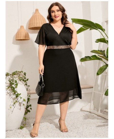 Women Plus Size Dresses V-neck Casual Splicing Short-sleeved Dress XL-5XL Large Size Elegant Fashion Solid Color Female Dress...