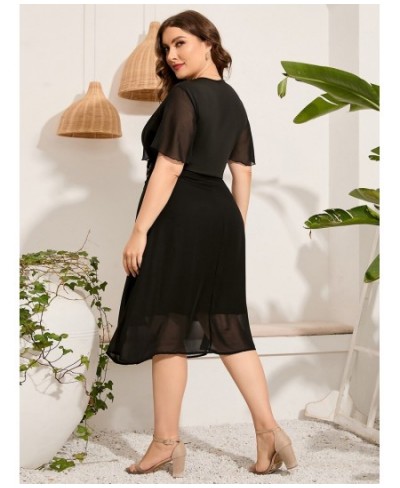 Women Plus Size Dresses V-neck Casual Splicing Short-sleeved Dress XL-5XL Large Size Elegant Fashion Solid Color Female Dress...