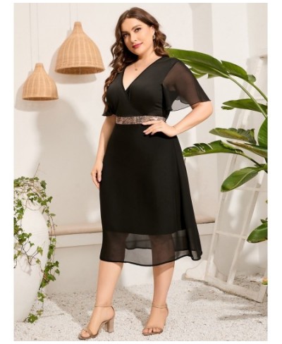 Women Plus Size Dresses V-neck Casual Splicing Short-sleeved Dress XL-5XL Large Size Elegant Fashion Solid Color Female Dress...