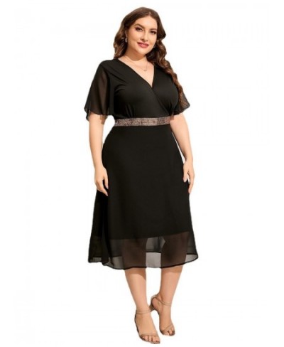 Women Plus Size Dresses V-neck Casual Splicing Short-sleeved Dress XL-5XL Large Size Elegant Fashion Solid Color Female Dress...