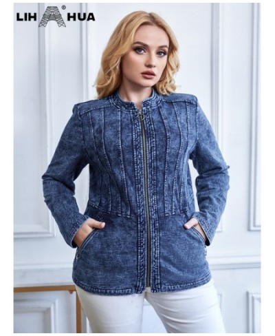 Women's Plus Size Denim Jacket Autumn Chic Elegant Jacket For Chubby Women Round Neck Knitted Cotton Jacket $68.82 - Jackets ...