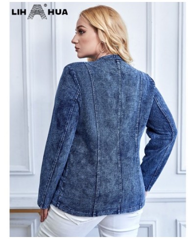 Women's Plus Size Denim Jacket Autumn Chic Elegant Jacket For Chubby Women Round Neck Knitted Cotton Jacket $68.82 - Jackets ...