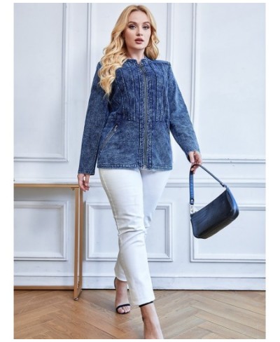 Women's Plus Size Denim Jacket Autumn Chic Elegant Jacket For Chubby Women Round Neck Knitted Cotton Jacket $68.82 - Jackets ...