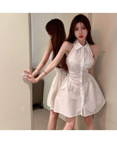 Summer New Sleeveless Dress for Women Korean Chic Off Shoulder Waist-Tight Dresses Ladies Fashion Turndown Collar Dress $29.7...