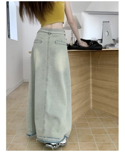 Washed Distressed Lace Up Denim Skirt High Street Straight Loose Long Skirts Korean Chic Design Vintage Wide Legs Pants $41.6...