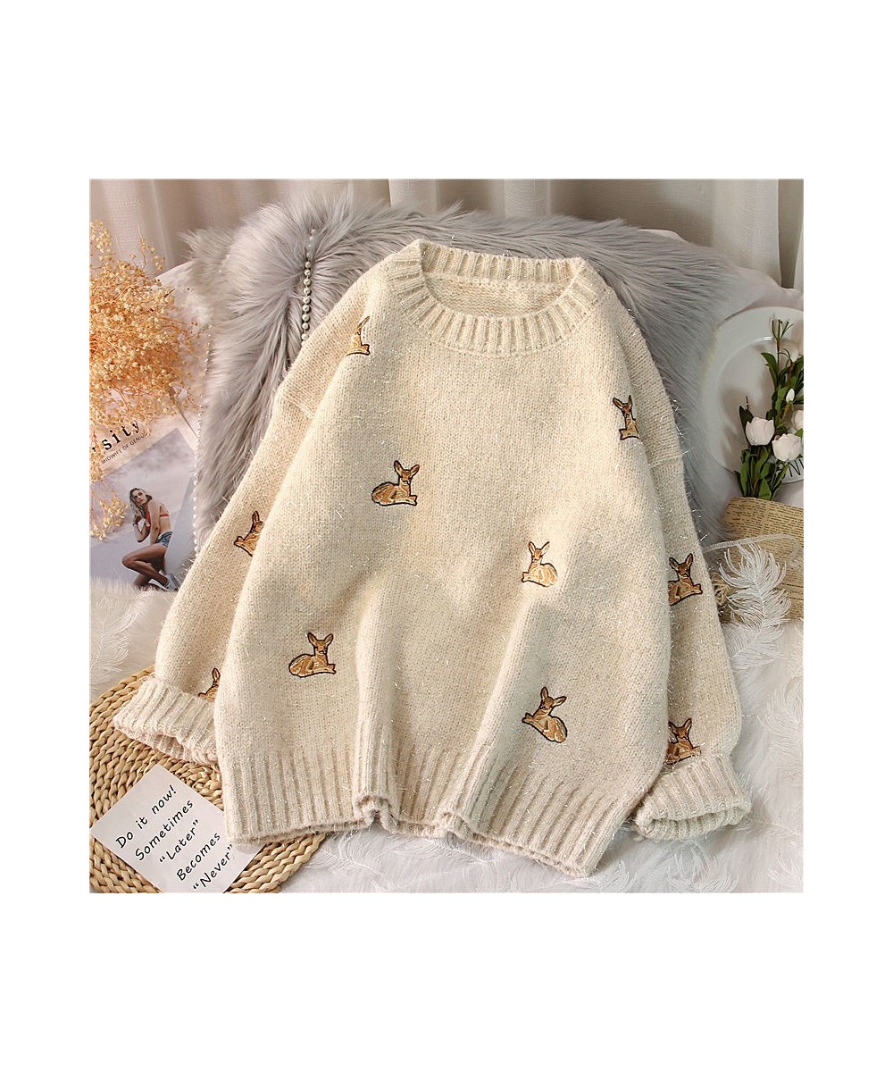 Women's Kawaii Sweater Ulzzang Vintage College Deer Embroidery Jumpers Female Korean Thick Cute Loose Harajuku Pullovers $52....