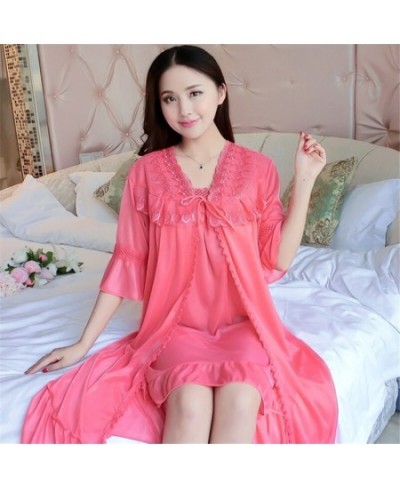 2023 Summer 2PCS Silk Satin Sexy Lace Lingerie Nightgowns Robes Sets for Women Bathrobes Sleepwear Nightdress Night Dress $30...