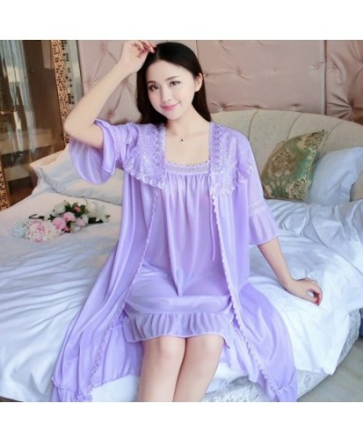 2023 Summer 2PCS Silk Satin Sexy Lace Lingerie Nightgowns Robes Sets for Women Bathrobes Sleepwear Nightdress Night Dress $30...