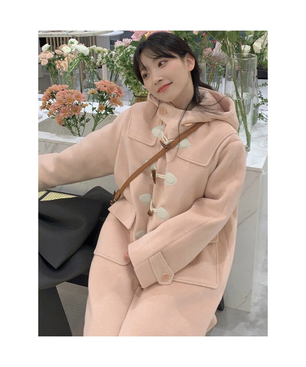 Cute Elegant Woolen Coat Women's Autumn Winter Mid-length 2022 New Temperament Thickened Horn Buckle Hooded Trench Coat $79.9...