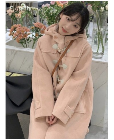 Cute Elegant Woolen Coat Women's Autumn Winter Mid-length 2022 New Temperament Thickened Horn Buckle Hooded Trench Coat $79.9...