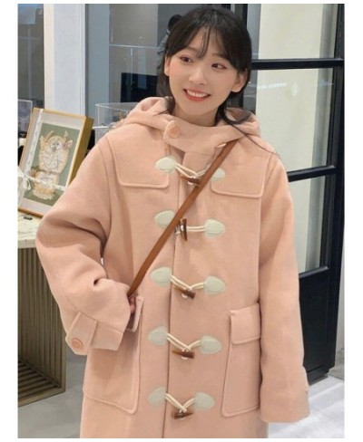 Cute Elegant Woolen Coat Women's Autumn Winter Mid-length 2022 New Temperament Thickened Horn Buckle Hooded Trench Coat $79.9...