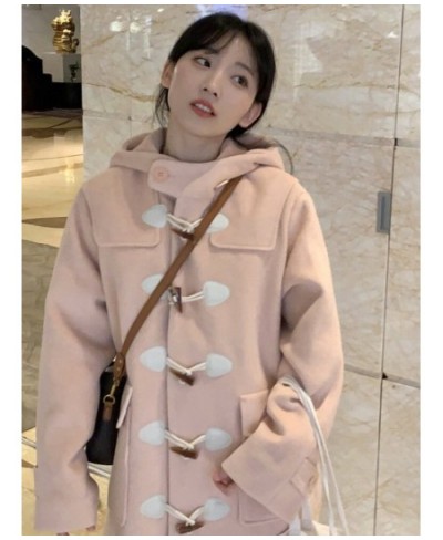 Cute Elegant Woolen Coat Women's Autumn Winter Mid-length 2022 New Temperament Thickened Horn Buckle Hooded Trench Coat $79.9...