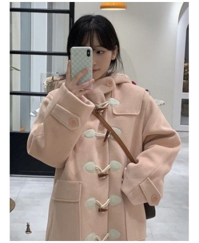 Cute Elegant Woolen Coat Women's Autumn Winter Mid-length 2022 New Temperament Thickened Horn Buckle Hooded Trench Coat $79.9...