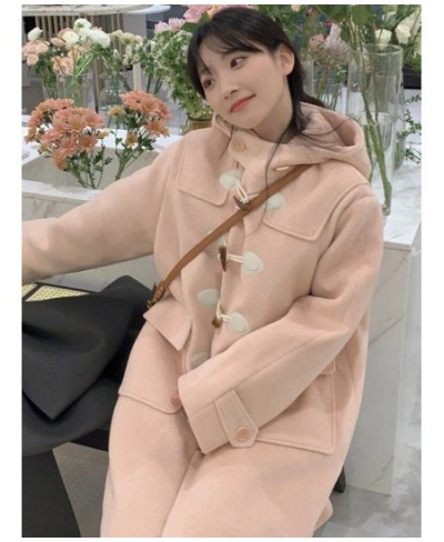 Cute Elegant Woolen Coat Women's Autumn Winter Mid-length 2022 New Temperament Thickened Horn Buckle Hooded Trench Coat $79.9...