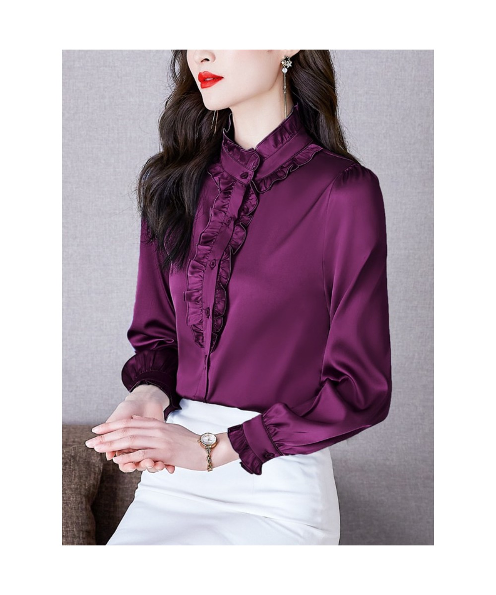 Spring Autumn New Stand Up Collar Wood Ear Collar Side Shirt Korean Fashion Long Sleeve Tops Temperament Commuter Women's Wea...