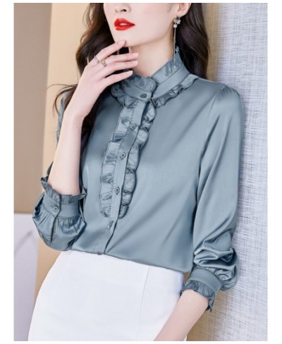 Spring Autumn New Stand Up Collar Wood Ear Collar Side Shirt Korean Fashion Long Sleeve Tops Temperament Commuter Women's Wea...