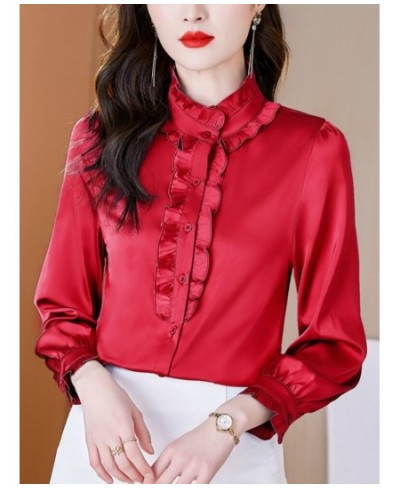 Spring Autumn New Stand Up Collar Wood Ear Collar Side Shirt Korean Fashion Long Sleeve Tops Temperament Commuter Women's Wea...