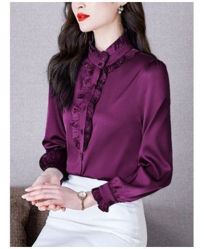 Spring Autumn New Stand Up Collar Wood Ear Collar Side Shirt Korean Fashion Long Sleeve Tops Temperament Commuter Women's Wea...