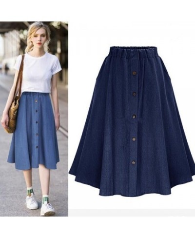 Fashion Korean Preppy Style Imitation Denim Skirts Women Solid Long Skirt Nature Waist Female Big Hem Casual Button Jean Skir...