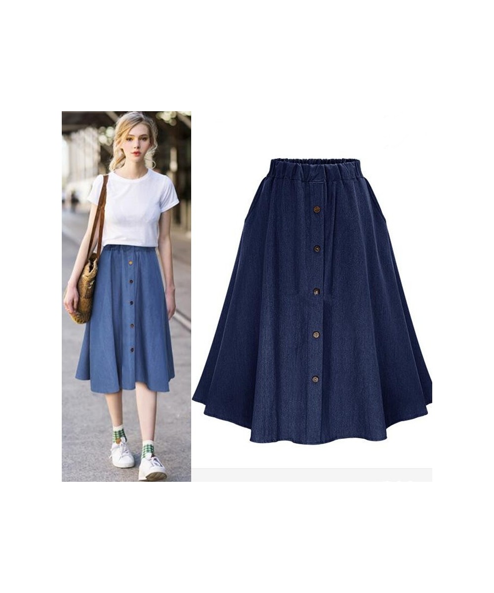 Fashion Korean Preppy Style Imitation Denim Skirts Women Solid Long Skirt Nature Waist Female Big Hem Casual Button Jean Skir...