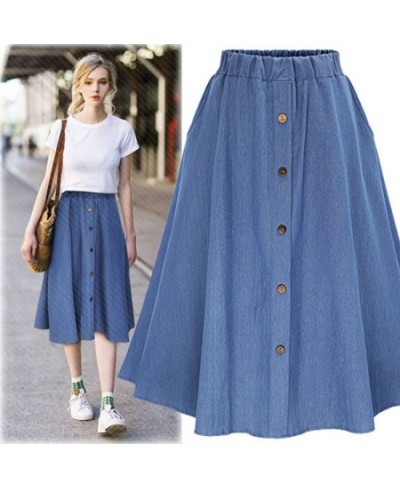 Fashion Korean Preppy Style Imitation Denim Skirts Women Solid Long Skirt Nature Waist Female Big Hem Casual Button Jean Skir...