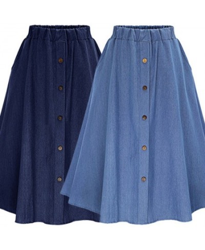 Fashion Korean Preppy Style Imitation Denim Skirts Women Solid Long Skirt Nature Waist Female Big Hem Casual Button Jean Skir...