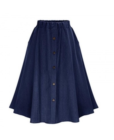 Fashion Korean Preppy Style Imitation Denim Skirts Women Solid Long Skirt Nature Waist Female Big Hem Casual Button Jean Skir...