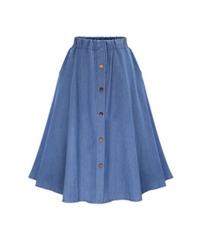 Fashion Korean Preppy Style Imitation Denim Skirts Women Solid Long Skirt Nature Waist Female Big Hem Casual Button Jean Skir...