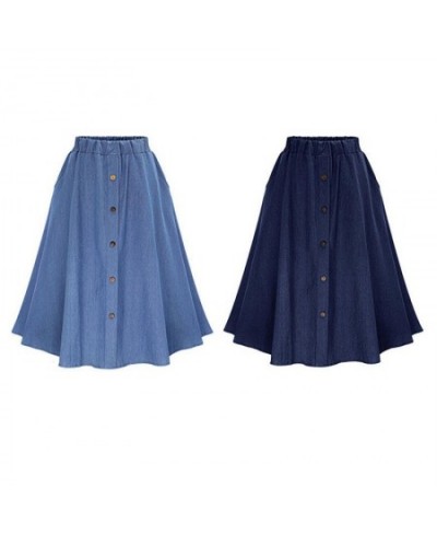 Fashion Korean Preppy Style Imitation Denim Skirts Women Solid Long Skirt Nature Waist Female Big Hem Casual Button Jean Skir...