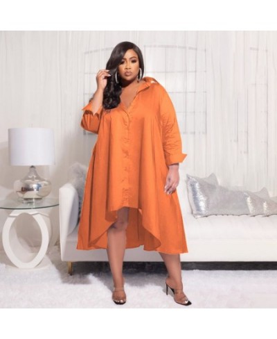 Plus Size Women Single Breasted Long Sleeve Irregular Smock Shirt Dress Vintage Ins Curve Loose Dresses Vestidos $40.31 - Plu...