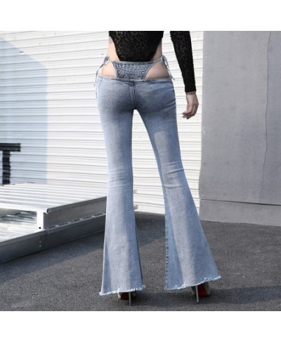 Sexy Ultra Low Waist Bikini Wide Leg Flare Jeans for Women Bikini Bandage Gray Rivet Women Jeans Wide Leg Flare Pants 30 $61....