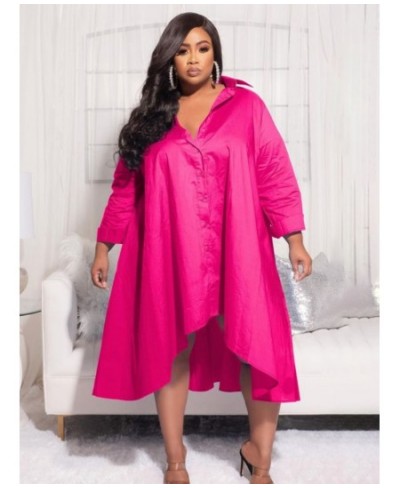 Plus Size Women Single Breasted Long Sleeve Irregular Smock Shirt Dress Vintage Ins Curve Loose Dresses Vestidos $40.31 - Plu...