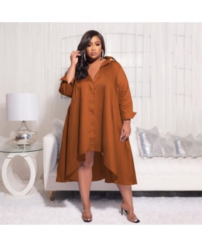 Plus Size Women Single Breasted Long Sleeve Irregular Smock Shirt Dress Vintage Ins Curve Loose Dresses Vestidos $40.31 - Plu...