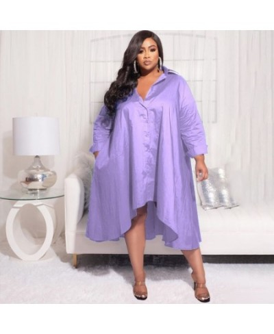 Plus Size Women Single Breasted Long Sleeve Irregular Smock Shirt Dress Vintage Ins Curve Loose Dresses Vestidos $40.31 - Plu...