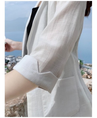 Thin section linen suit female 2023 spring and summer new British style casual wild cotton and linen small suit large size co...