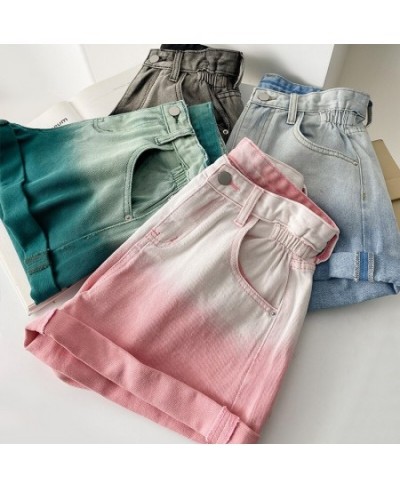 Summer new denim shorts women's high waist A-line version slimming gradual color changing pants elastic waist curly edge shor...