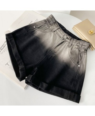 Summer new denim shorts women's high waist A-line version slimming gradual color changing pants elastic waist curly edge shor...