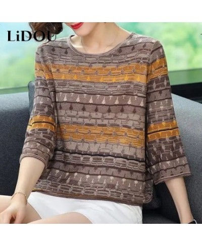 Summer Autumn Vintage Elegant Fashion Shirt Women Three-quarter Sleeve Patchwork Lady Tops Loose Casual All Match Female $26....